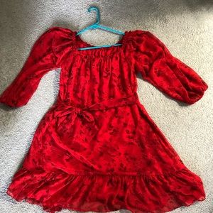 Red Chiffon Off the Shoulder Dress - Size S